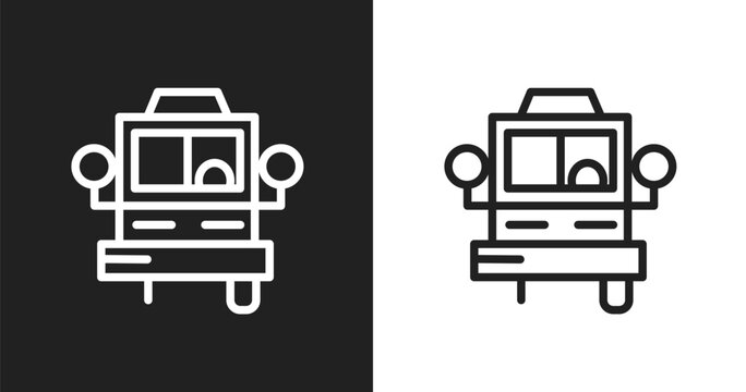 Bus front with driver icon. Linear black, white icon from signals set collection. Outline bus front with driver vector. Thin line symbol isolated on white and black background