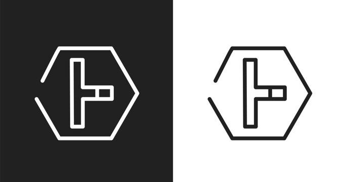 T junction icon. Linear black, white icon from us road signs collection. Outline t junction vector. Thin line symbol isolated on white and black background