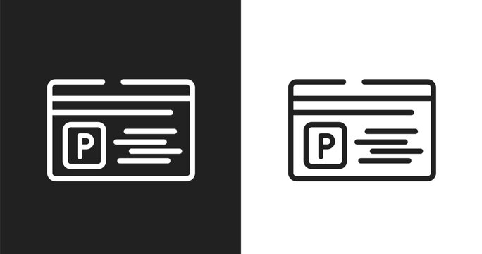 Parking card icon. Linear black, white icon from parking collection. Outline parking card vector. Thin line symbol isolated on white and black background