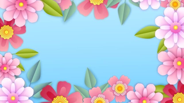 spring video Floral frame background, spring footage for video, hand-drawn animation, cartoon
