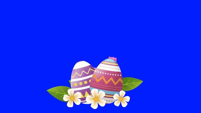 Chroma key animation of Easter colored eggs and tulips, alpha channel