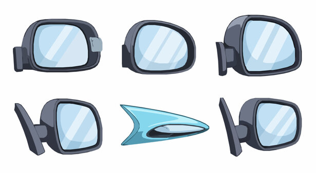 Car side mirror cartoon auto glass vector icon set