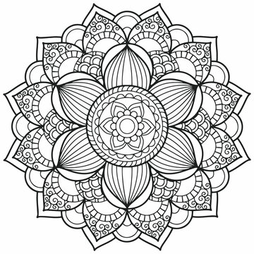 Floral mandala line art coloring page for adults