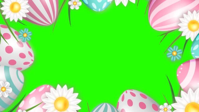 Easter photo and video frame with painted eggs and flowers, animation for editing