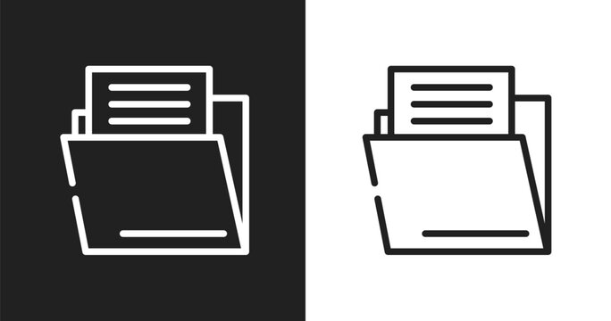 File folder icon. Linear black, white icon from office elements collection. Outline file folder vector. Thin line symbol isolated on white and black background
