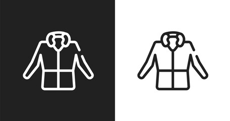 Parka icon. Linear black, white icon from beauty and fashion collection. Outline parka vector. Thin line symbol isolated on white and black background © VectorStockDesign