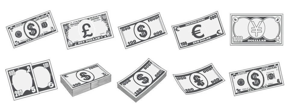 Assortment of Stylized Currency Bills money banknotes