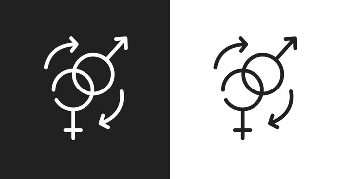 Sex reassignment icon. Linear black, white icon from plastic surgery collection. Outline sex reassignment vector. Thin line symbol isolated on white and black background