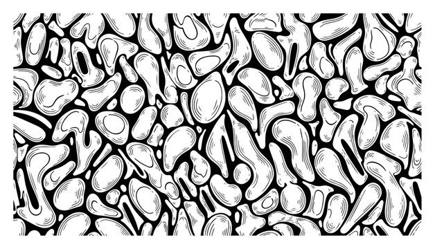 Abstract organic shapes and cell patterns in woodcut engraving style