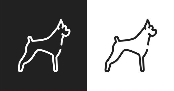 Boxer icon. Linear black, white icon from dog breeds fullbody collection. Outline boxer vector. Thin line symbol isolated on white and black background