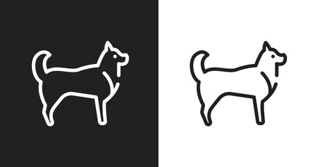 Husky icon. Linear black, white icon from dog breeds fullbody collection. Outline husky vector. Thin line symbol isolated on white and black background © VectorStockDesign