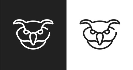 Obraz premium Owl head icon. Linear black, white icon from fauna collection. Outline owl head vector. Thin line symbol isolated on white and black background