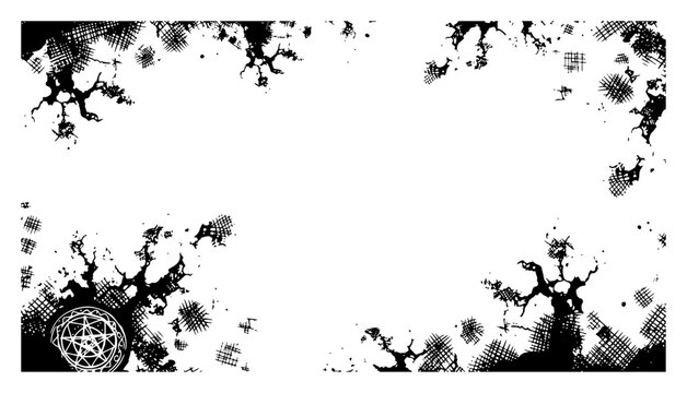 Distressed grunge border with cracks and mystical seal in vintage etched style