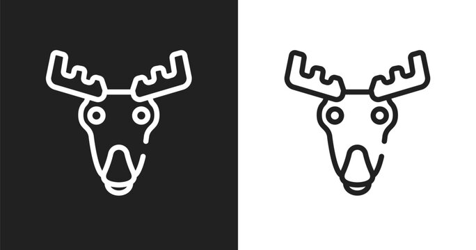 Moose head icon. Linear black, white icon from fauna collection. Outline moose head vector. Thin line symbol isolated on white and black background