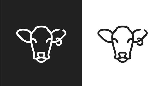 Cow head icon. Linear black, white icon from fauna collection. Outline cow head vector. Thin line symbol isolated on white and black background