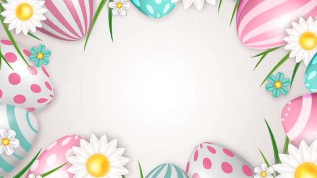 Easter photo and video frame with painted eggs and flowers, animation for editing