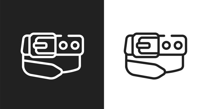 Belt and buckle icon. Linear black, white icon from woof woof collection. Outline belt and buckle vector. Thin line symbol isolated on white and black background