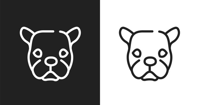 Face of staring dog icon. Linear black, white icon from woof woof collection. Outline face of staring dog vector. Thin line symbol isolated on white and black background