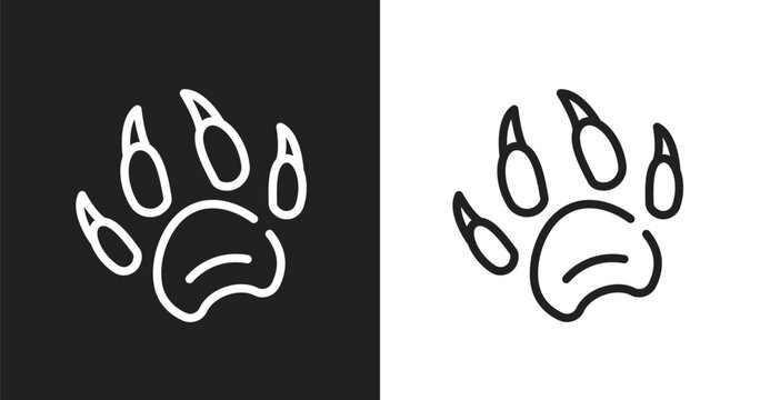 Animal paw print icon. Linear black, white icon from woof woof collection. Outline animal paw print vector. Thin line symbol isolated on white and black background