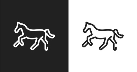 Horse running icon. Linear black, white icon from horses collection. Outline horse running vector. Thin line symbol isolated on white and black background © VectorStockDesign