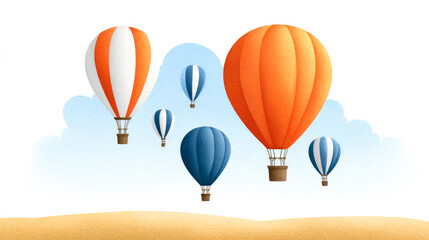 Fototapeta premium Colorful hot air balloons in clear sky over desert landscape