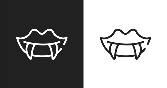 Fangs icon. Linear black, white icon from halloween collection. Outline fangs vector. Thin line symbol isolated on white and black background