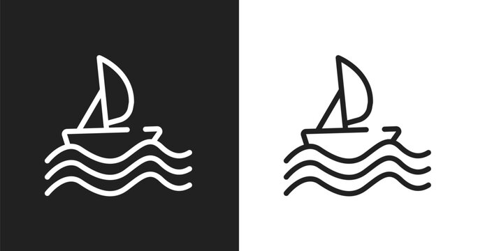 Sailing icon. Linear black, white icon from tropical collection. Outline sailing vector. Thin line symbol isolated on white and black background