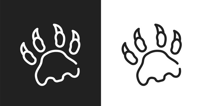 Paw print icon. Linear black, white icon from hunting collection. Outline paw print vector. Thin line symbol isolated on white and black background