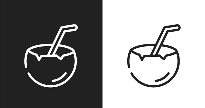 Coconut drink icon. Linear black, white icon from diving collection. Outline coconut drink vector. Thin line symbol isolated on white and black background