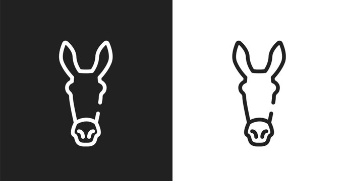 Donkey icon. Linear black, white icon from animals collection. Outline donkey vector. Thin line symbol isolated on white and black background