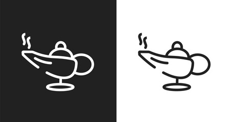 Magic lamp icon. Linear black, white icon from desert collection. Outline magic lamp vector. Thin line symbol isolated on white and black background © VectorStockDesign