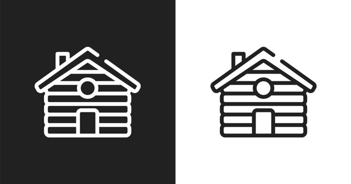 Cabin icon. Linear black, white icon from winter nature collection. Outline cabin vector. Thin line symbol isolated on white and black background