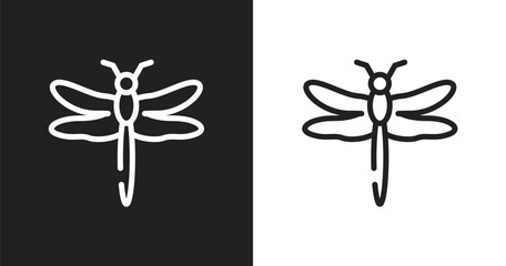 Dragonfly icon. Linear black, white icon from insects collection. Outline dragonfly vector. Thin line symbol isolated on white and black background © VectorStockDesign