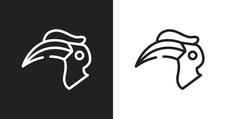 Hornbill icon. Linear black, white icon from animals collection. Outline hornbill vector. Thin line symbol isolated on white and black background © VectorStockDesign