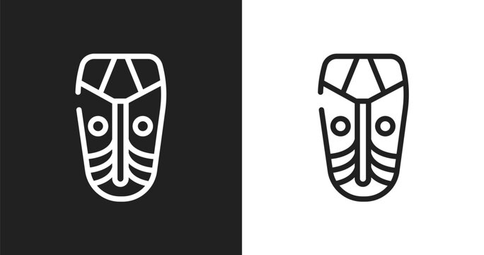African mask icon. Linear black, white icon from africa collection. Outline african mask vector. Thin line symbol isolated on white and black background