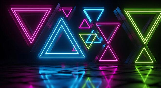 A 3d vector illustration of a glowing neon sign featuring a David star shape and Hebrew religious symbol in a vibrant blue diamond pattern logo design