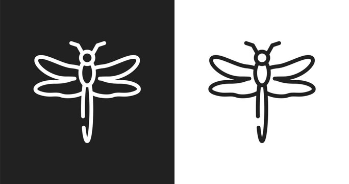 Dragonfly icon. Linear black, white icon from insects collection. Outline dragonfly vector. Thin line symbol isolated on white and black background