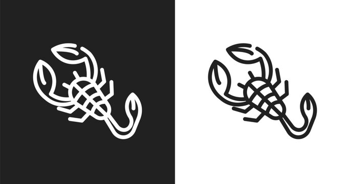 Scorpion icon. Linear black, white icon from insects collection. Outline scorpion vector. Thin line symbol isolated on white and black background