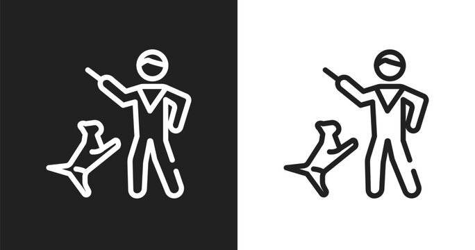 Dog training icon. Linear black, white icon from pet grooming collection. Outline dog training vector. Thin line symbol isolated on white and black background