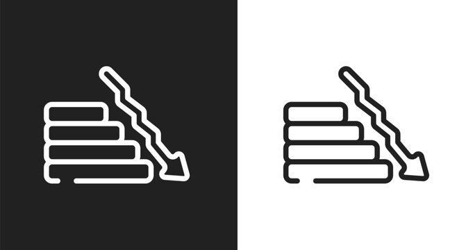 Fallen icon. Linear black, white icon from business collection. Outline fallen vector. Thin line symbol isolated on white and black background