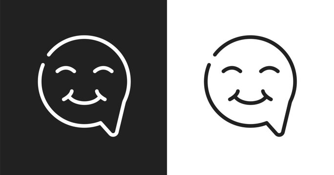 Smiley inside speech bubble icon. Linear black, white icon from talking collection. Outline smiley inside speech bubble icon vector. Thin line symbol for use on web and mobile apps, logo, print