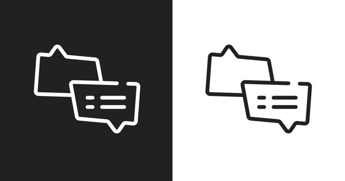Two speech bubbles icon. Linear black, white icon from talking collection. Outline two speech bubbles vector. Thin line symbol isolated on white and black background