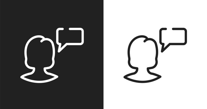 Monologue icon. Linear black, white icon from discussion collection. Outline monologue vector. Thin line symbol isolated on white and black background