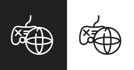 Online game icon. Linear black, white icon from mobile network collection. Outline online game vector. Thin line symbol isolated on white and black background © VectorStockDesign
