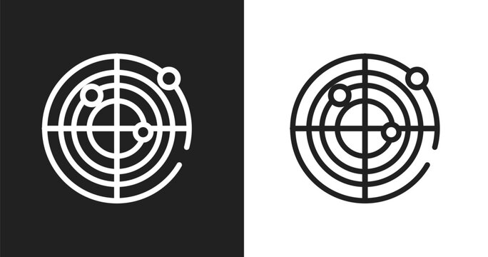 Radar icon. Linear black, white icon from drone collection. Outline radar vector. Thin line symbol isolated on white and black background
