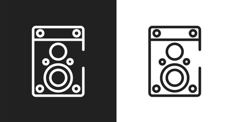 Speaker box icon. Linear black, white icon from communication collection. Outline speaker box vector. Thin line symbol isolated on white and black background © VectorStockDesign