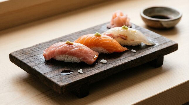 Traditional Edomae Nigiri Sushi Set on Wooden Board