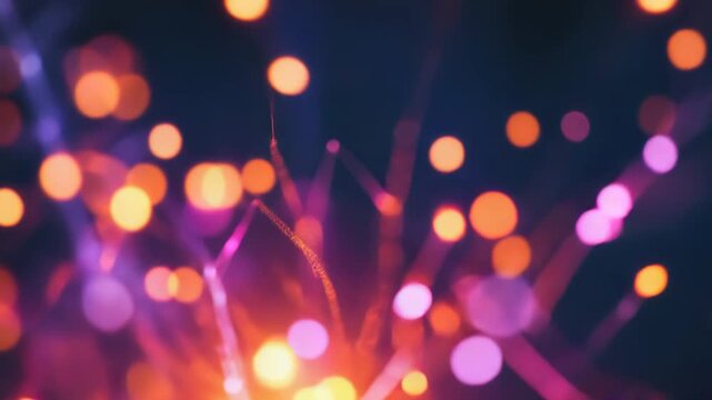 Abstract network of interconnected lines and glowing points representing data flow, artificial intelligence, and dynamic technology with depth of field bokeh