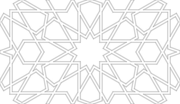 Technical architectural drawing showing an intricate Islamic geometric pattern with a central star motif and surrounding interlacing polygonal strapwork for screens.
