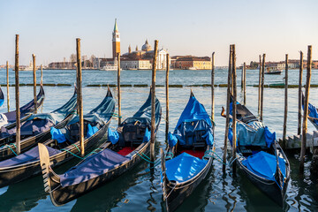 Moored Gondolas with View of San Giorgio Maggiore Church © Andrea Tabaro
